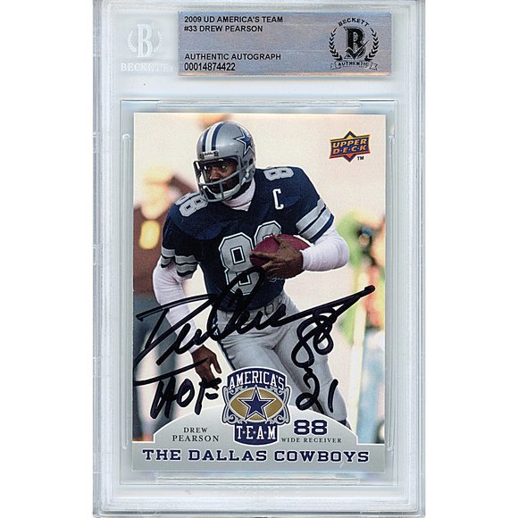 Drew Pearson Signed 2009 Upper Deck Football Card Beckett Cowboys Autograph Slab - Picture 1 of 4